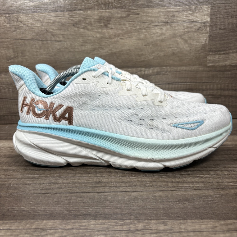 Hoka Clifton 9 White Blue Womens US Size 8 EUR 40 1127896 FTRS Running Shoes
